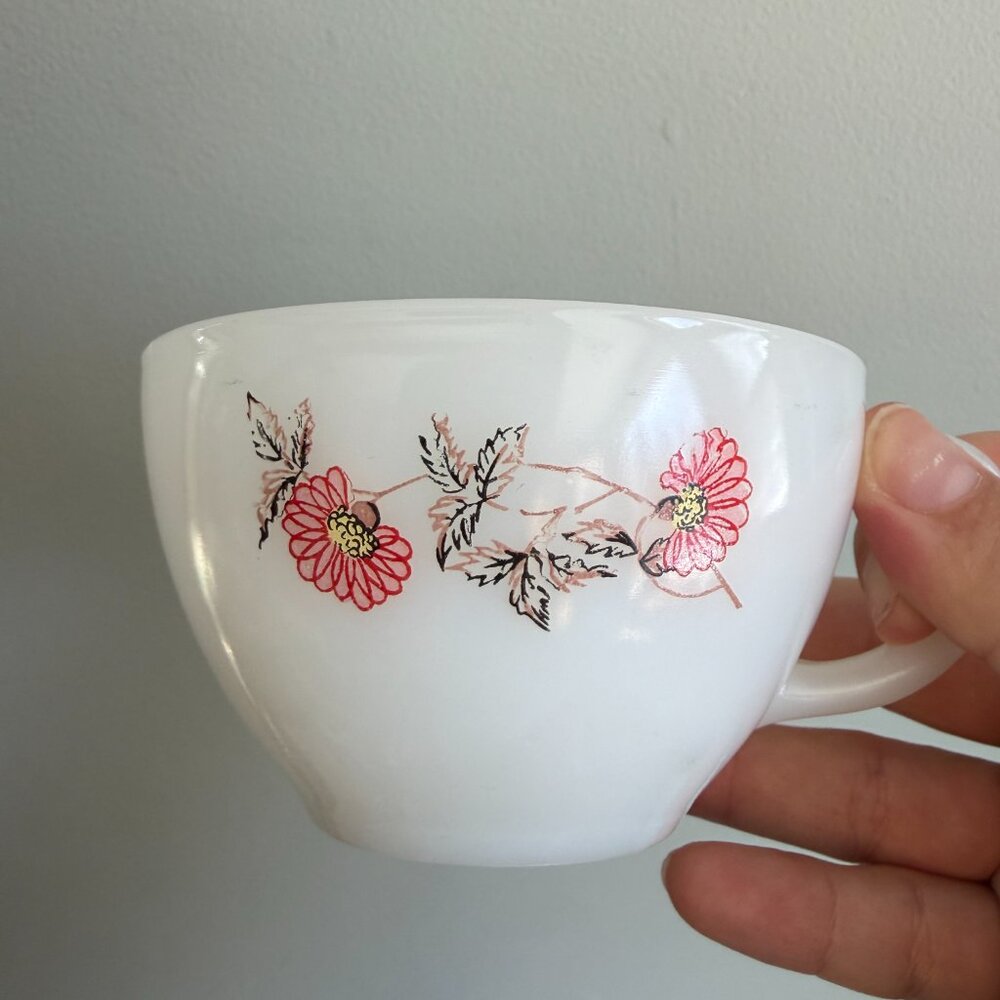 3/$30 🌟 Vintage Fire King 2 Set Fleurette Ovenware Milk Glass Cups - Picture 2 of 9